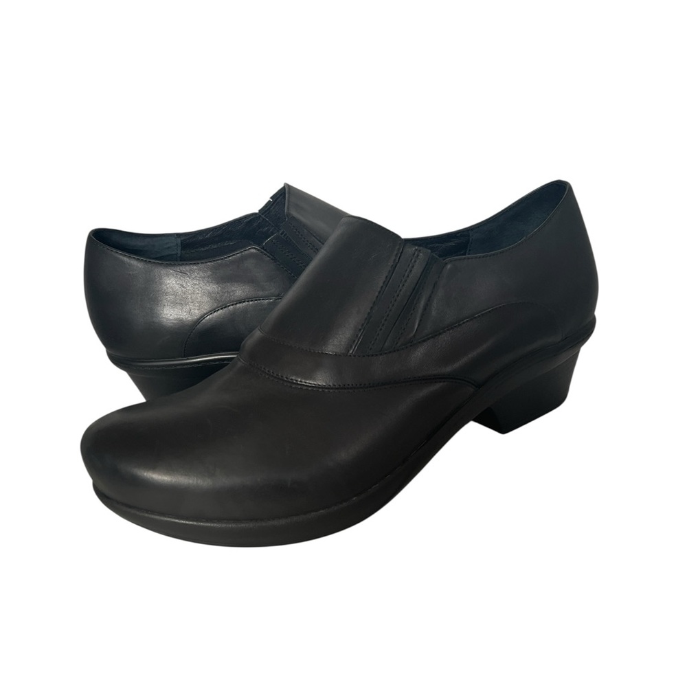 Abeo Womens 7 Colbie Loafers Clogs Heels Black Leather Pull On Shoes Size 12